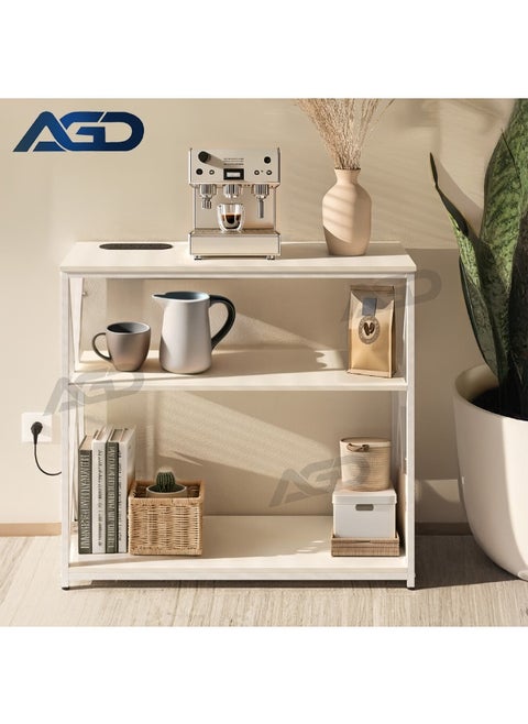 Console Table with Charging Port, Entryway Hallway Living Room Coffee Corner Table with Storage Shelf (White)