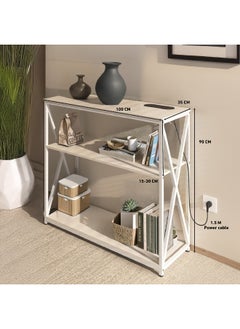 AGD Console Table with Charging Port, Entryway Hallway Living Room Coffee Corner Table with Storage Shelf (White)  - Image 2
