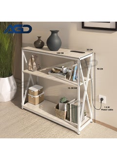 AGD Console Table with Charging Port, Entryway Hallway Living Room Coffee Corner Table with Storage Shelf (White)  - Image 3