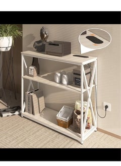 AGD Console Table with Charging Port, Entryway Hallway Living Room Coffee Corner Table with Storage Shelf (White)  - Image 2