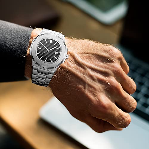 BARAMON Wrist Watches for Men, Nautilus Stainless Steel Quartz Movement Date Luxury Style Men's Luminous Hands Casual Business Watches - Image 5
