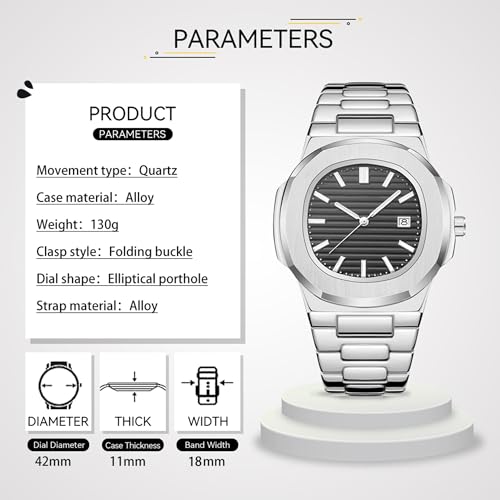 BARAMON Wrist Watches for Men, Nautilus Stainless Steel Quartz Movement Date Luxury Style Men's Luminous Hands Casual Business Watches - Image 2