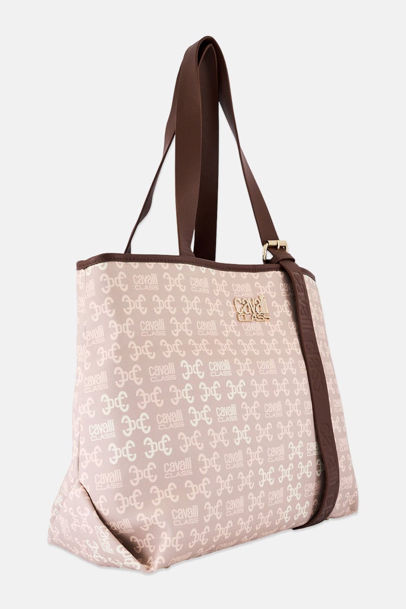 Cavalli Class Women Brand Logo Tote Bag, Beige - Image 4