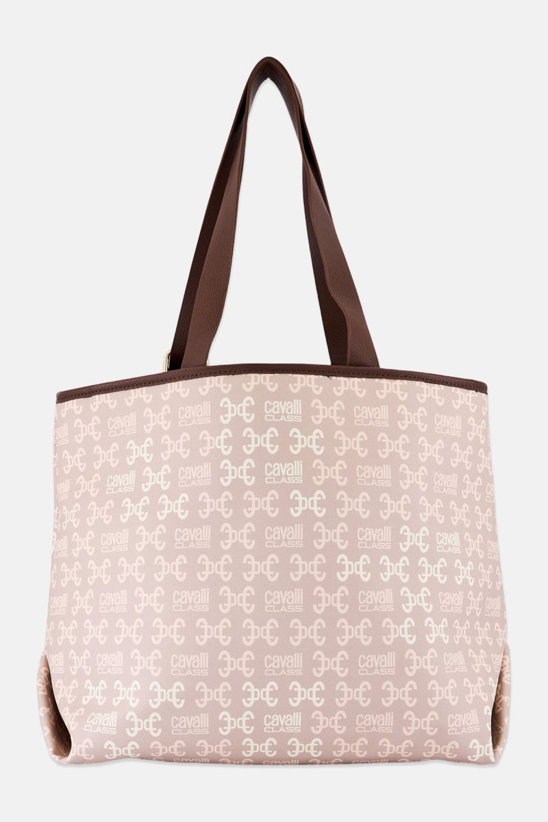 Cavalli Class Women Brand Logo Tote Bag, Beige - Image 2