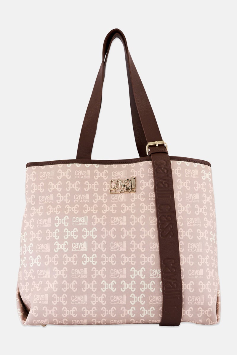 Cavalli Class Women Brand Logo Tote Bag, Beige - Image 1