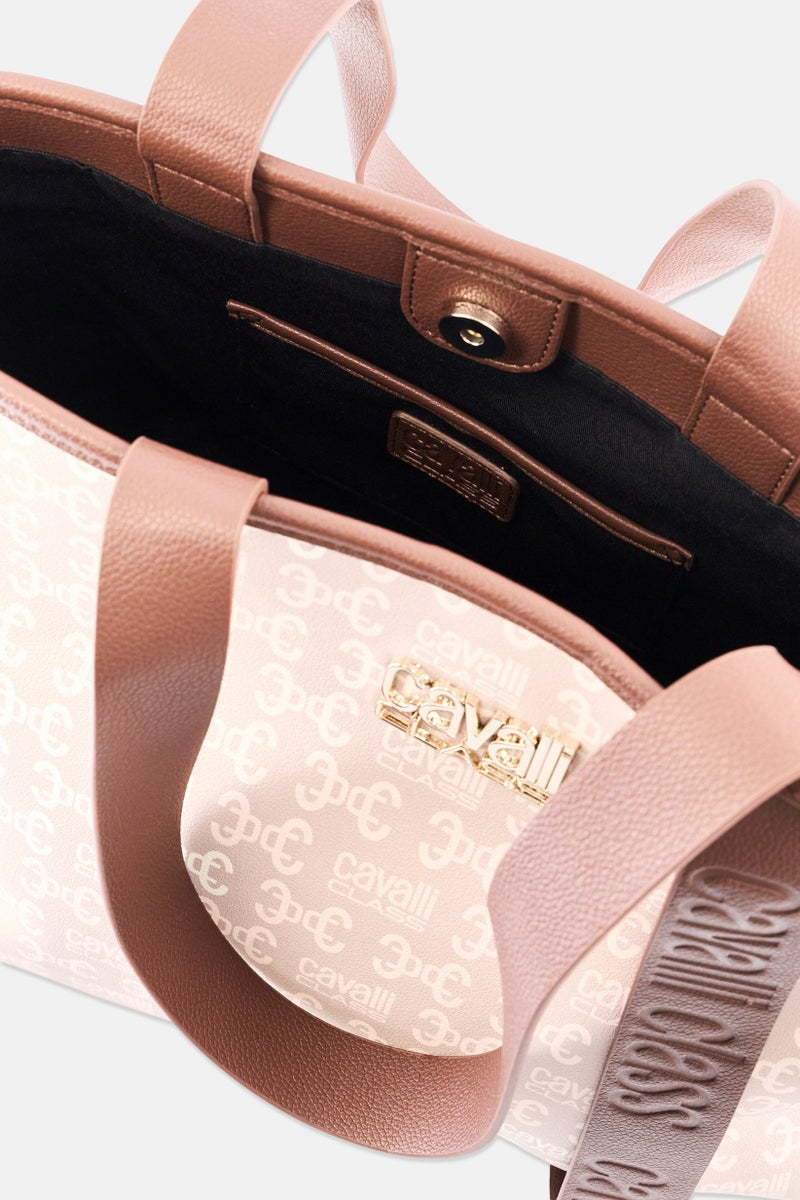 Cavalli Class Women Brand Logo Tote Bag, Beige - Image 5