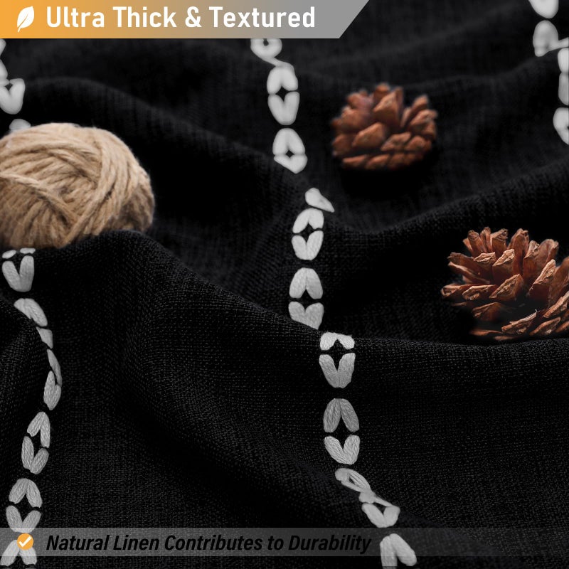 BTTN 78 Inch Long Shower Curtain - Boho Farmhouse Striped Linen Fabric Shower Curtain Set with Tassel  Tall Rustic Country Luxury Shower Curtains for Bathroom with Hooks  72x78  Black and White - Image 2