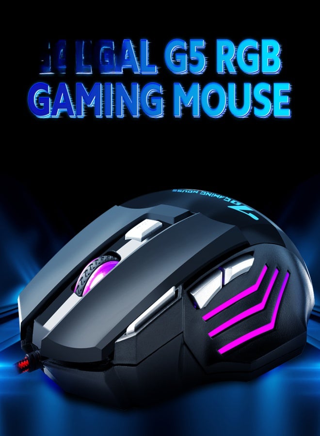 BAJEAL G5 Wired Gaming RGB Gaming 7 Keys Ergonomic Mice 4-gear Adjustable DPI for PC Desktop Computer Black - Image 5