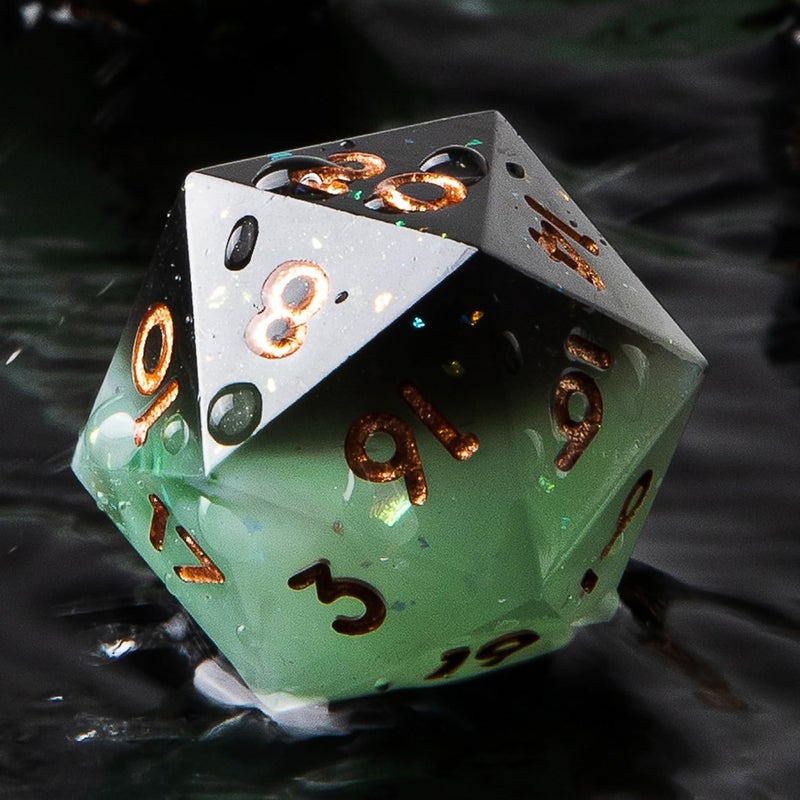 YEMEKO Single D20 Dice 22mm 20 Sided DD Dice for Dungeons and Dragons DND Dice with Resin Sharp Edge Handmade Polyhedral for RPG Roleplaying Games MTG Table GamesGradual Green - Image 3