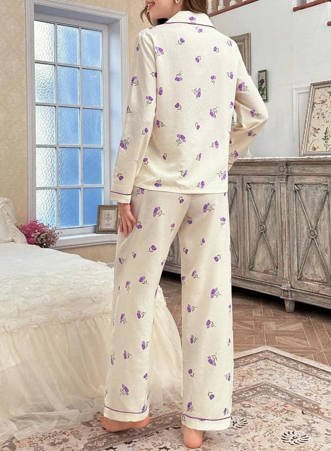 Take Two Cream Floral Print Shirt and Pyjama Set