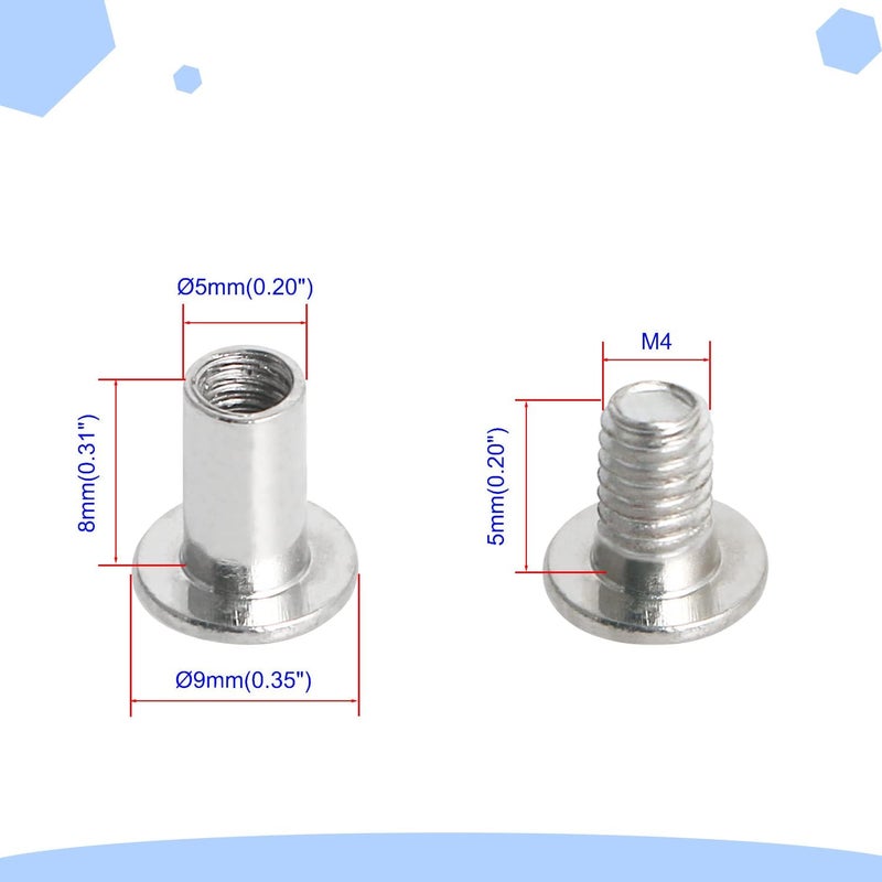 Aopin Chicago Binding Screws Binding Post Scrapbook Photo Albums Screw Post Fit for 0.2inch(5mm) Hole Dia, Female M4x8mm Butt Screw for Binding Leather Saddles Purses Belt Repair, Silver, 25 Sets - Image 2