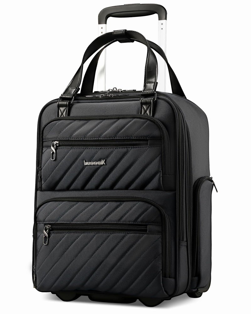 LUGGEX Underseat Carry On Luggage with Wheels, UDK Stylish Lightweight Under Seat Luggage, Soft Sided Personal Item Suitcase for Short Trip (UX-Core, All Black, 16 Inch) - Image 1