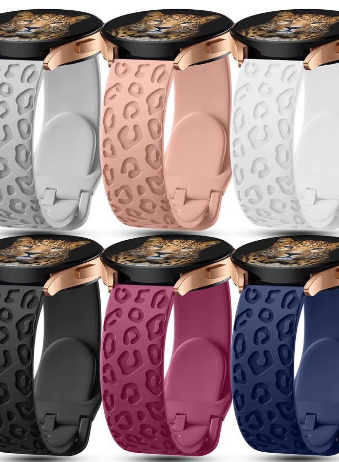 IKANFI 6Pack Engraved Band Compatible with Samsung Galaxy Watch 5 Band/Galaxy Watch 4 Bands/Galaxy Watch 3 Bands/Active 2 Watch Bands,20mm Leopard Silicone Sport Strap Replacement for Women Men- - Image 1