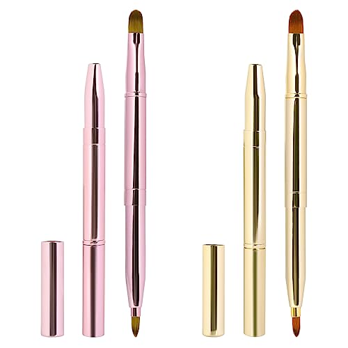 Sliverdew 2 Pack Retractable Lip Brush for Lipstick Lip Gloss DoubleEnded Lip Makeup Brushes with Cap Lipstick Brush Applicator Travel 