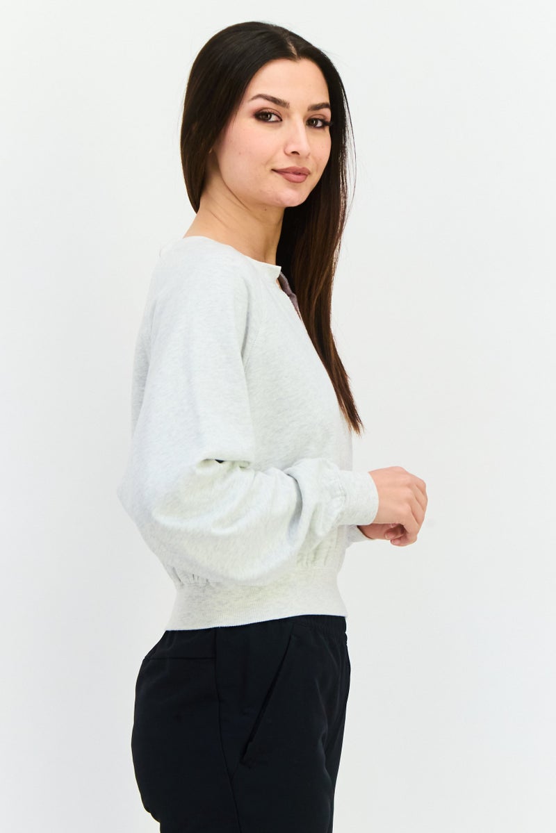 NIA Women Heather Long Sleeve Sweatshirts, Smoke Grey - Image 2