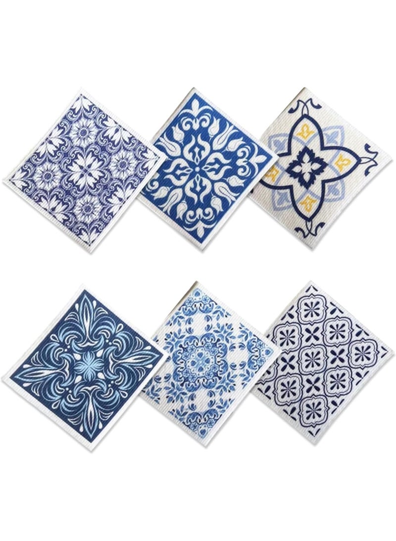 SYOSI Microfibre Dish Cloths for Washing Up,Absorbent and Reusable Printed Kitchen Towels,Soft Cleaning Rags for Dishwashing & Surface Wiping,Durable Multipurpose Cloth for Home and Restaurant Use(6PCS) - Image 1