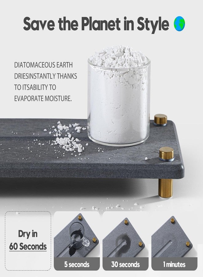 Razborci Kitchen Sink Caddy Water Absorbing Stone Drying Tray, Diatomite Bathroom Sink Organizer, Faucet Counter Mat Coaster, Soap Dish Rack Riser Dispenser Sponge Holder, Dark Gray Gold -12.5" x 4.5" - Image 4
