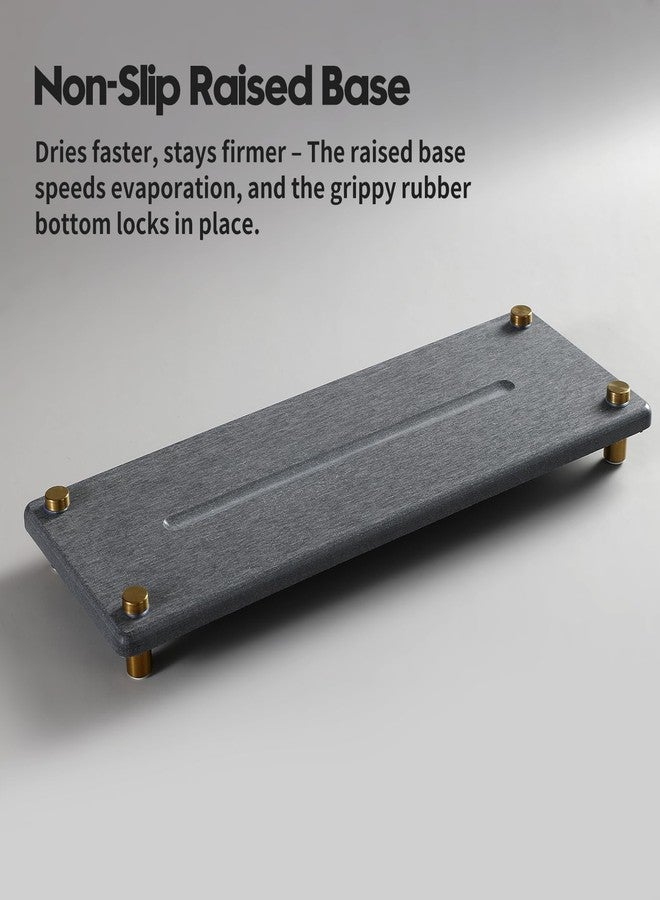 Razborci Kitchen Sink Caddy Water Absorbing Stone Drying Tray, Diatomite Bathroom Sink Organizer, Faucet Counter Mat Coaster, Soap Dish Rack Riser Dispenser Sponge Holder, Dark Gray Gold -12.5" x 4.5" - Image 2