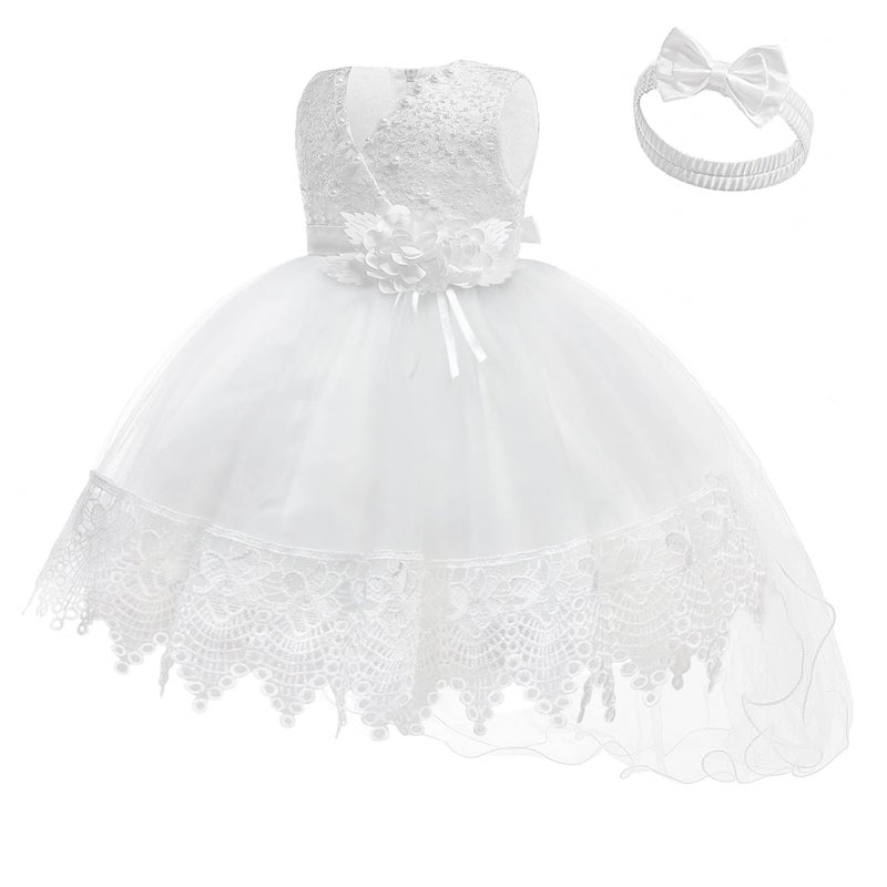 LZH Baby Pageant Dresses 1218 Months Baby Christening Outfit Girl Christening Gown for Baby Girl Baby Girl Dresses DWhite