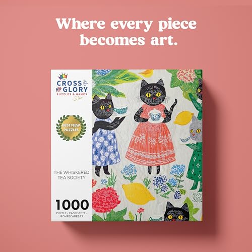 Cross & Glory Cross Glory The Whiskered Tea Society 1000 Piece Jigsaw Puzzle for Adults Whimsical Cat Puzzle Charming Garden Tea Party Scene - Image 5