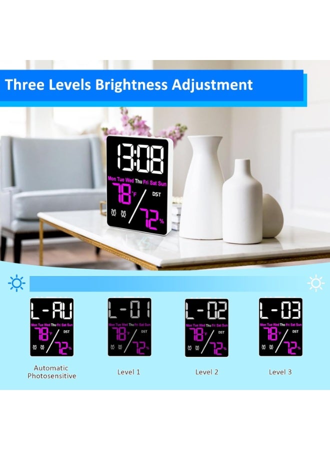 ساعة منبه رقمية ذكية بشاشة LED كبرى مضيئة – تعرض الوقت، تاريخ الأسبوع، درجة الحرارة والرطوبة، مع منبه مزدوج لغرفة النوم والمكتب - Image 3