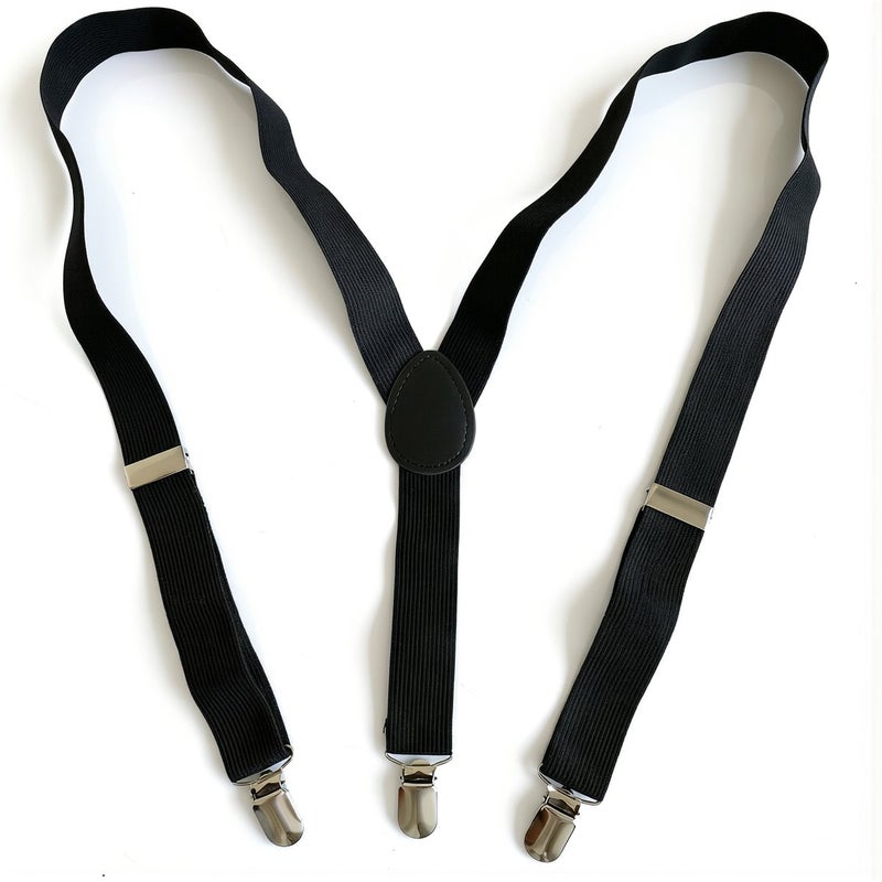 Kids Suspenders 3 Clips Black 2.5cm Wide Premium Stretch Durable for Children Boys Girls - Image 1