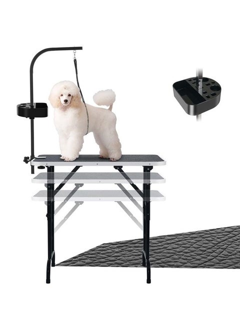 36-inch Height Adjustable(23''~33.8'') and Foldable Pet Dog Grooming Table with Grooming Tool Tray, Grooming Arm, Noose and Mesh Tray for Dog Cat Pet Grooming Maximum Capacity Up to 260lbs