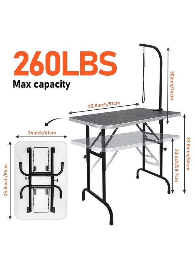 LEIBOU - 36-inch Height Adjustable(23''~33.8'') and Foldable Pet Dog Grooming Table with Grooming Tool Tray, Grooming Arm, Noose and Mesh Tray for Dog Cat Pet Grooming Maximum Capacity Up to 260lbs - Image 1