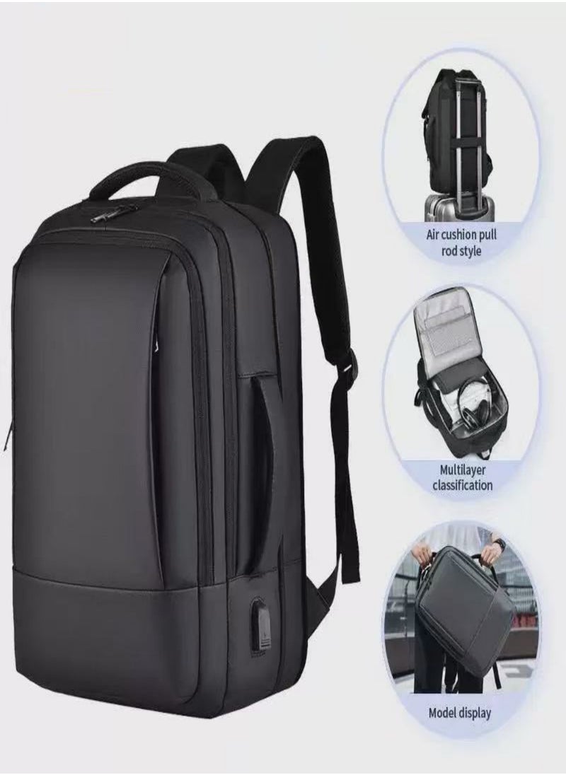 Generic Waterproof 17.3 Inch Travel  Work Backpack Laptop Backpack Casual Backpack  Flight Approved Carry On Backpack, Expandable Large Luggage Backpack  Business Multifunctional Shoulder Bag for Unisex, with USB Charging Port（BLACK)  - Image 1