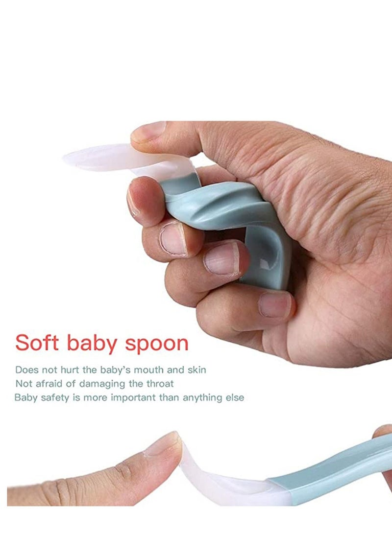 KASTWAVE Plate Spoon Baby Silicone Dining Plates, Cartoon Bear Toddler Tableware Set Children Feeding Bowl Kids Dishes Anti-fall Tray Blue - Image 3