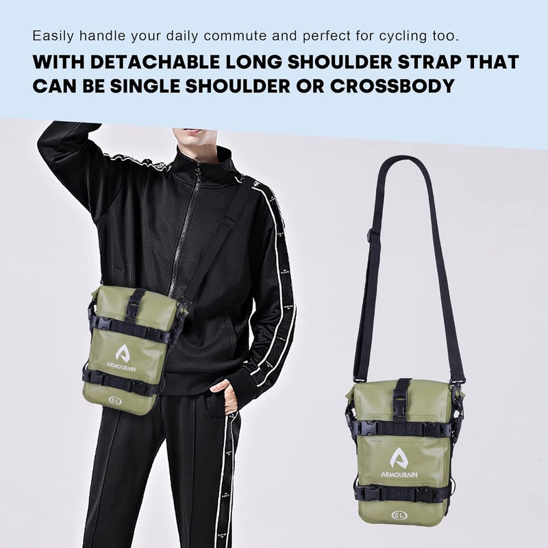 ARMOURAIN Motorcycle Bumpers Bag Waterproof 6L 8L 15L Motor Crash Bar Bag with Shoulder Strap Motorcycles Side Frame Bag Riding Tools Accessories6L Army Grey - Image 5
