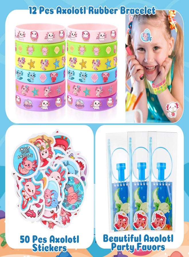 Giegxin 110 Pcs Axolotl Party Favors Axolotl Birthday Party Supplies Cute Animal Mini Notebooks Pens Stamps Bracelets Stickers Organza Bags Set for Birthday Gifts Office School Classroom Rewards - Image 3