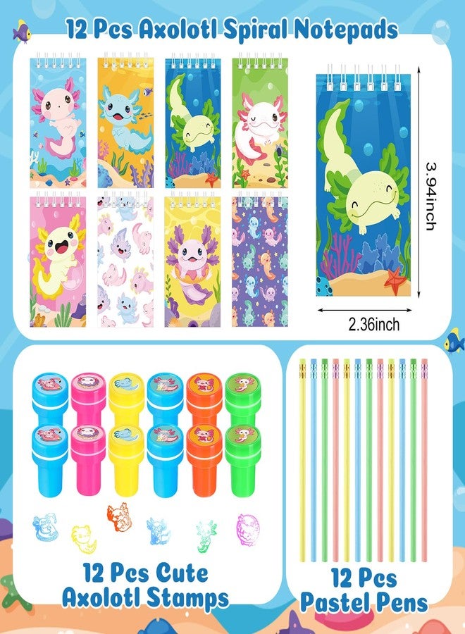 Giegxin 110 Pcs Axolotl Party Favors Axolotl Birthday Party Supplies Cute Animal Mini Notebooks Pens Stamps Bracelets Stickers Organza Bags Set for Birthday Gifts Office School Classroom Rewards - Image 2