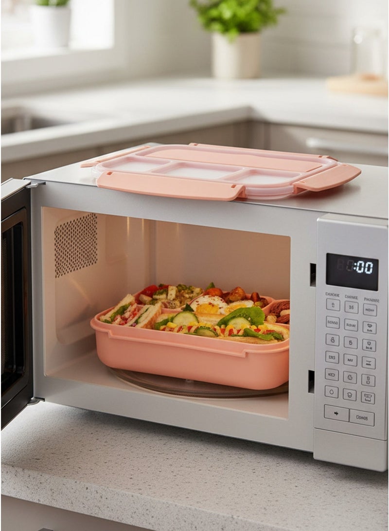 Peach Pink Bento Lunch Box – 4 Compartments, Food‑Grade BPA‑Free PP, Leak‑Proof, Microwave & Dishwasher Safe, with Built‑In Cutlery Set - Image 4