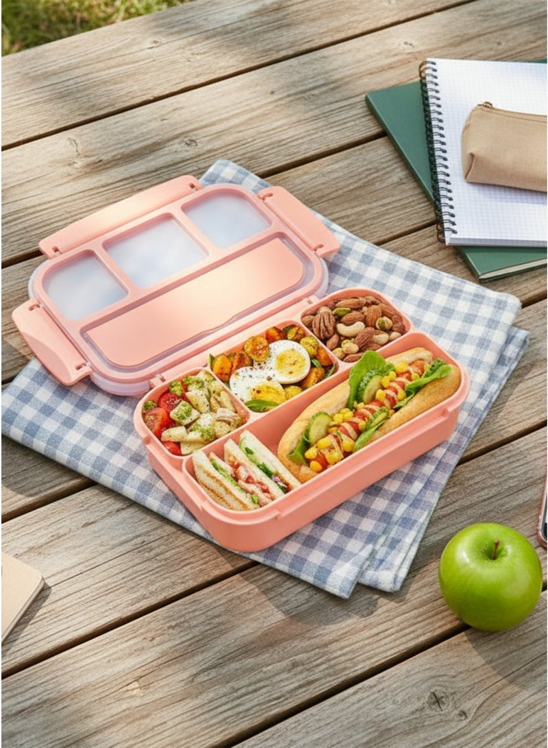 Peach Pink Bento Lunch Box – 4 Compartments, Food‑Grade BPA‑Free PP, Leak‑Proof, Microwave & Dishwasher Safe, with Built‑In Cutlery Set - Image 3