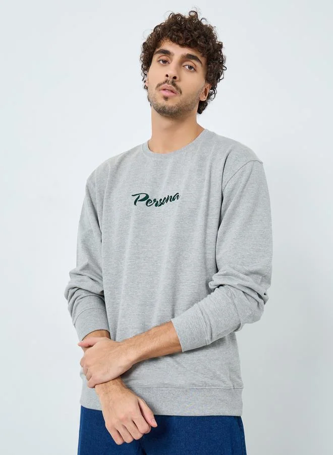 Styli Grey Embroidered Slogan Relaxed Fit Sweatshirt
