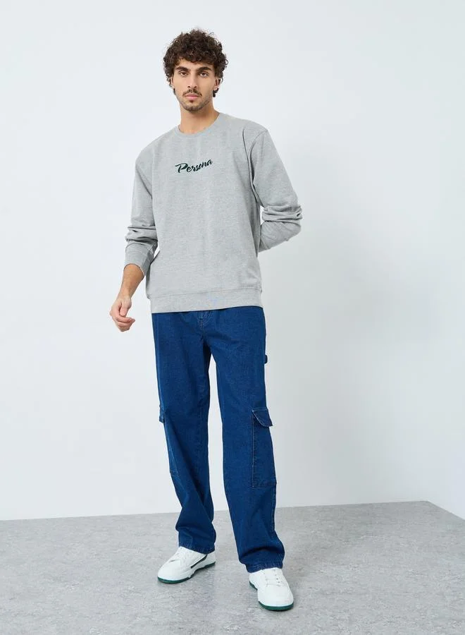 Styli Grey Embroidered Slogan Relaxed Fit Sweatshirt