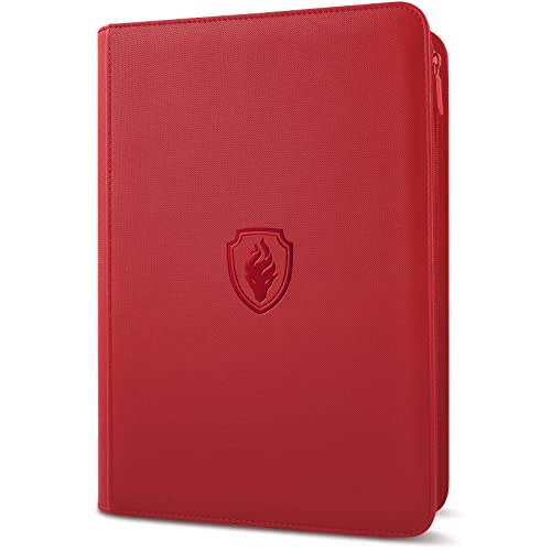 Fabmaker Premium Zip Card Binder Fabmaker 9 Pocket Trading Card Binder PU Cover Zipper Card Collection Album Sturdy 360 SideLoading Card Folder Holder for Game Sports Cards Red - Image 1