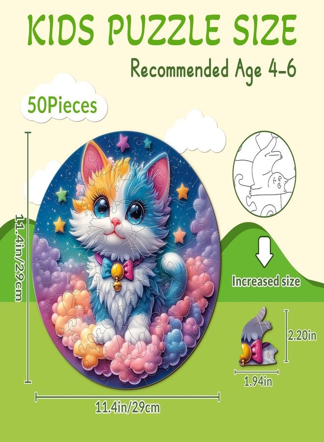 AEEKDOOK 50 Piece Puzzles for Kids - Celestial Kitten Wooden Puzzles for Kids Ages 4-6 - Kids Puzzle with Unique Animal Shapes - Spring Gifts Puzzles for Boys and Girls (11.4 * 11.4 in) - Image 4
