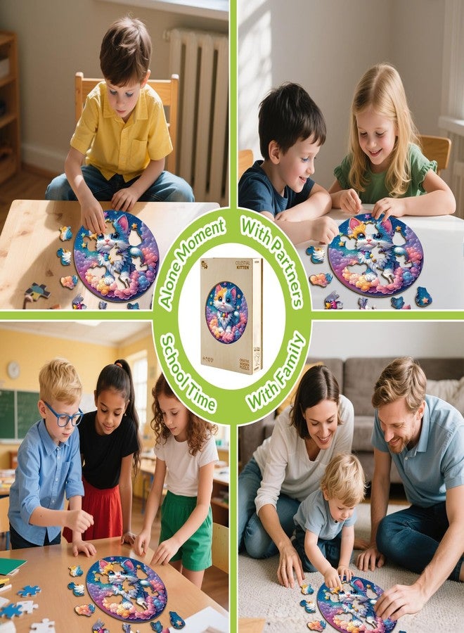 AEEKDOOK 50 Piece Puzzles for Kids - Celestial Kitten Wooden Puzzles for Kids Ages 4-6 - Kids Puzzle with Unique Animal Shapes - Spring Gifts Puzzles for Boys and Girls (11.4 * 11.4 in) - Image 5