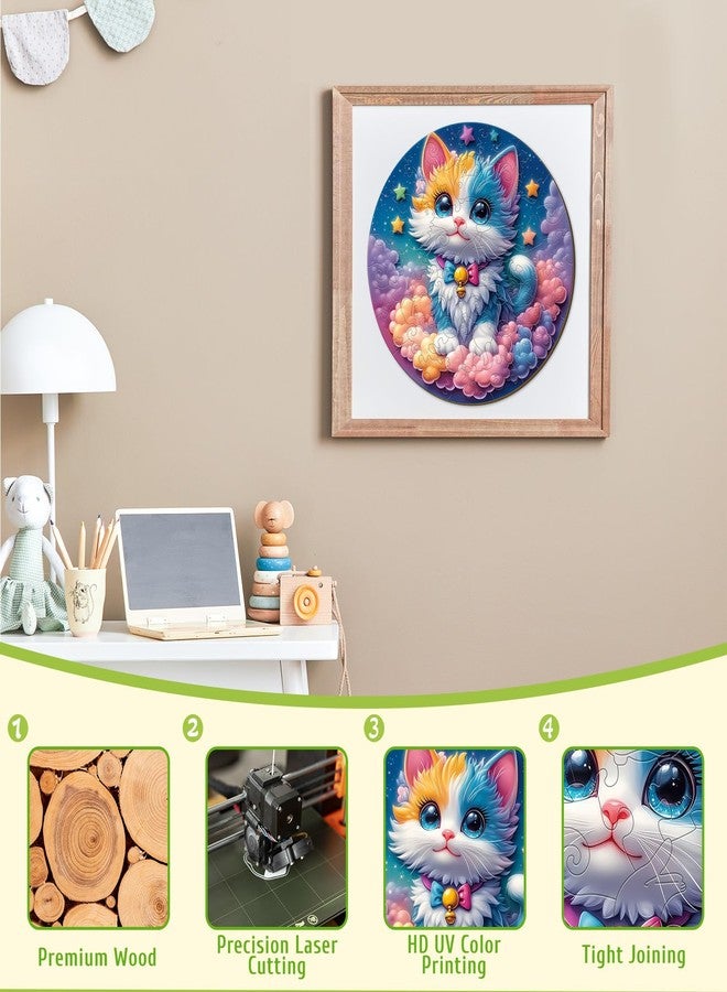 AEEKDOOK 50 Piece Puzzles for Kids - Celestial Kitten Wooden Puzzles for Kids Ages 4-6 - Kids Puzzle with Unique Animal Shapes - Spring Gifts Puzzles for Boys and Girls (11.4 * 11.4 in) - Image 3