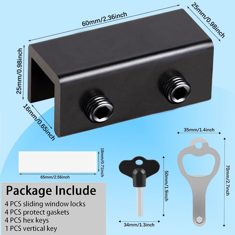 PENMAMA Window Locks Black, 4 Sets Sliding Security Window Lock with Key for Vertical & Horizontal Sliding Windows & Sliding Doors, Adjustable Window Locks Security Window Stoppers for Patio Bedroom Home - Image 4