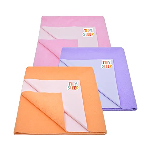Tidy Sleep Instadry Anti-Piling Fleece Extra Absorbent Quick Dry Sheet for New Born Babies, Cotton Bed Protector Mattress Pack of 3 Pink-Peach-Voilet Small (70x50) cm - Image 1