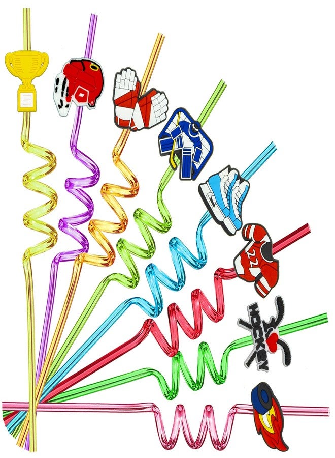 MEAXUR 24 pcs Ice Hockey Theme Twisty Reusable Straws for Ice Hockey Sports Party Favors, Daily Drink Straws, Birthday Party, Class Reunion, Sports Hockey Party Supplies with 2 Cleaning Brush.（8color） - Image 1