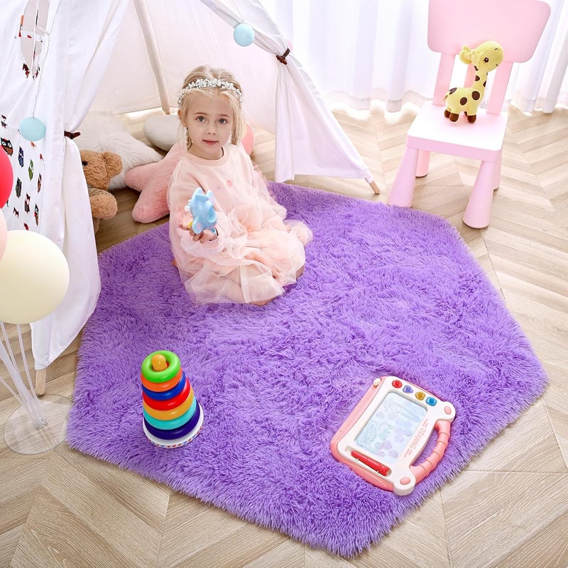 junovo Ultra Soft Rug for Nursery Children Room Baby Room Home Decor Dormitory Hexagon Carpet for Playhouse Princess Tent Kids Play Castle, Diameter 4.6 ft, Purple - Image 4
