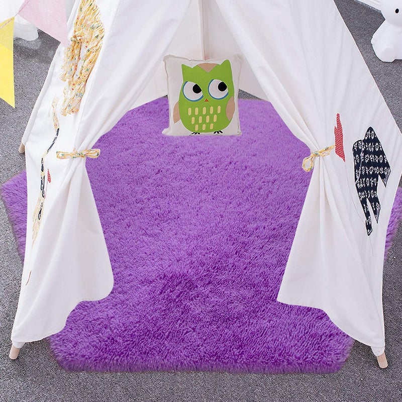 junovo Ultra Soft Rug for Nursery Children Room Baby Room Home Decor Dormitory Hexagon Carpet for Playhouse Princess Tent Kids Play Castle, Diameter 4.6 ft, Purple - Image 5