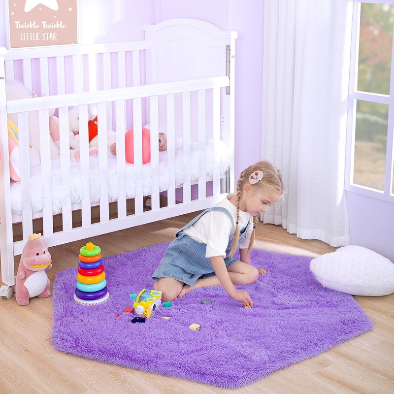junovo Ultra Soft Rug for Nursery Children Room Baby Room Home Decor Dormitory Hexagon Carpet for Playhouse Princess Tent Kids Play Castle, Diameter 4.6 ft, Purple - Image 1