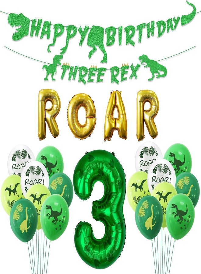 PTECDROTS Dinosaur 3rd Birthday Decorations, Banner, Roar Balloons,Three Birthday Decorations for Boys Kids 3rd Dinosaur Party Supplies - Image 1