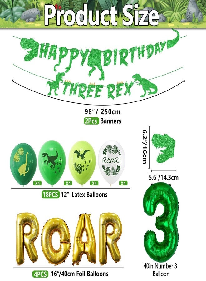PTECDROTS Dinosaur 3rd Birthday Decorations, Banner, Roar Balloons,Three Birthday Decorations for Boys Kids 3rd Dinosaur Party Supplies - Image 2