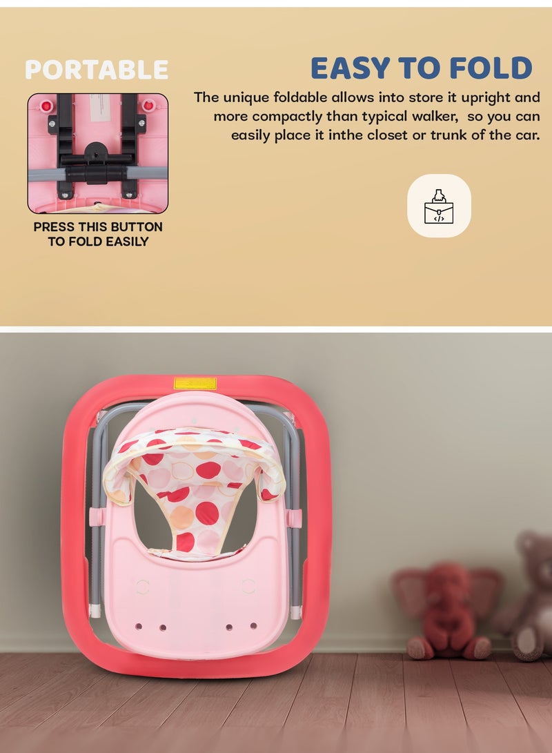 BAYBEE Baby Walker for Kids, Foldable Kids Walker with 3 Position Adjustable Height & Musical Toy Bar Activity Walker for Toddlers, Kids Walker for Baby Boy Girl 6 to 18 Months Pink - Image 4